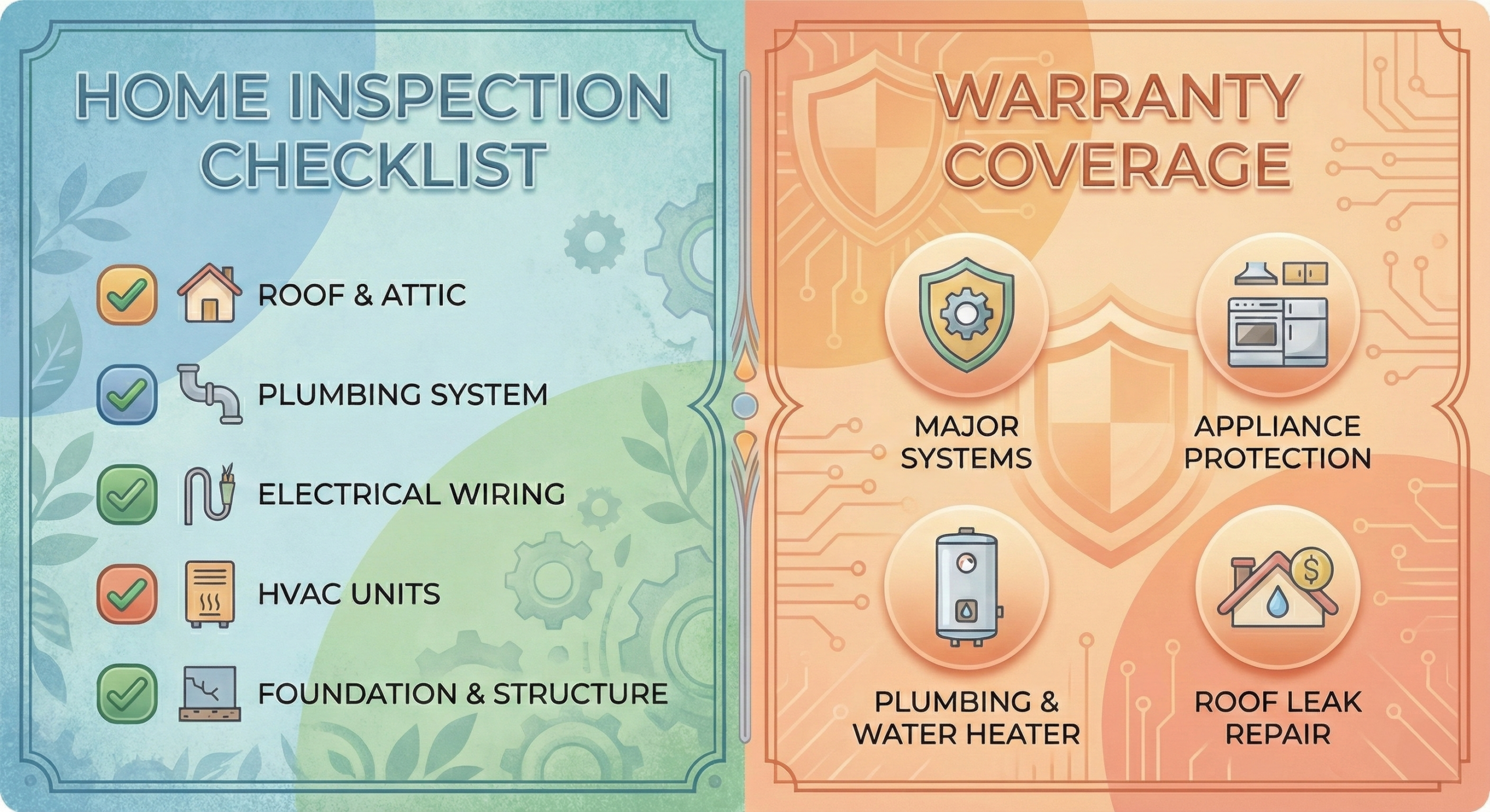 graphic comparing home inspection and home warranty protection