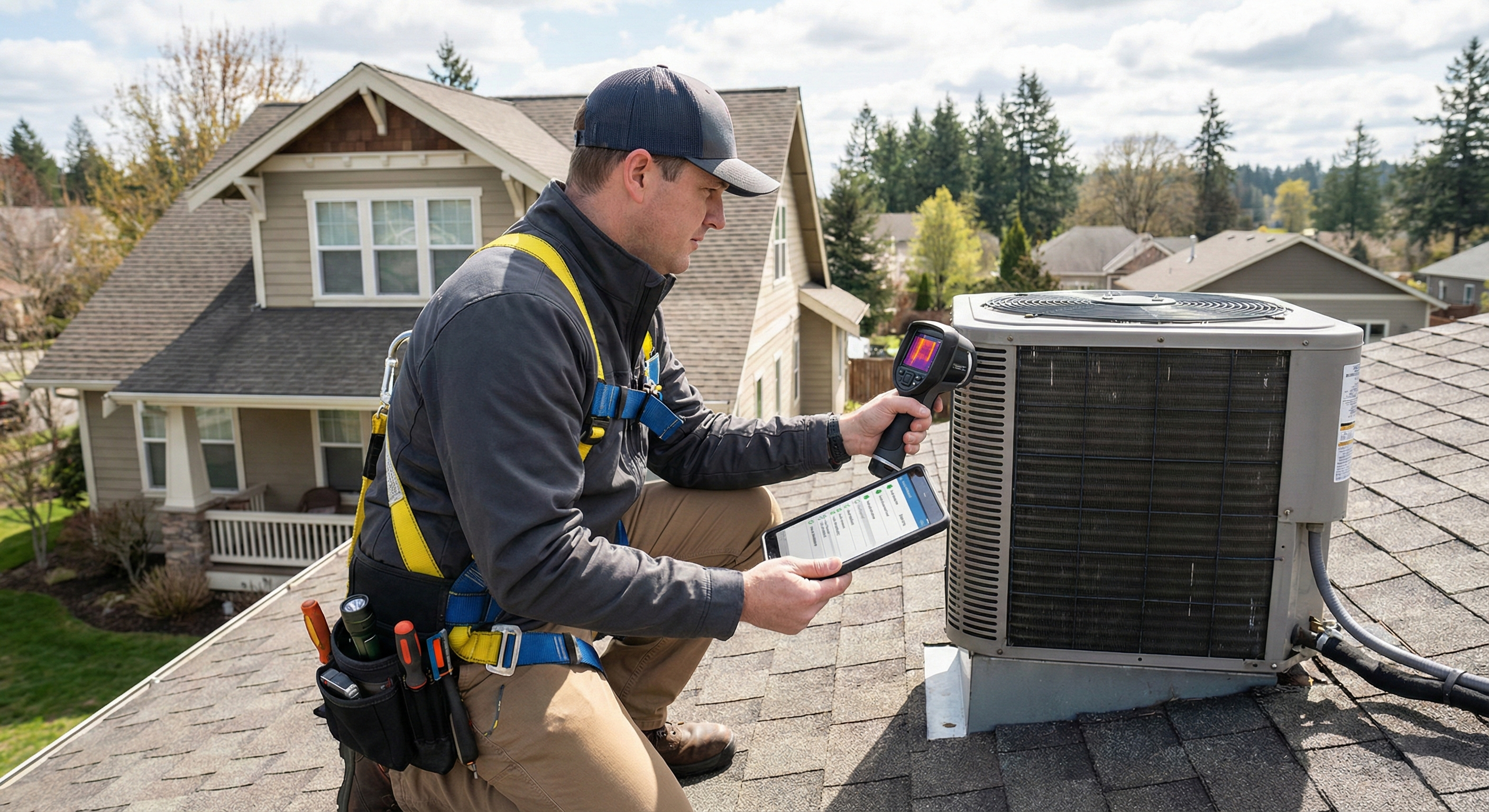 inspector checking roof during a home inspection