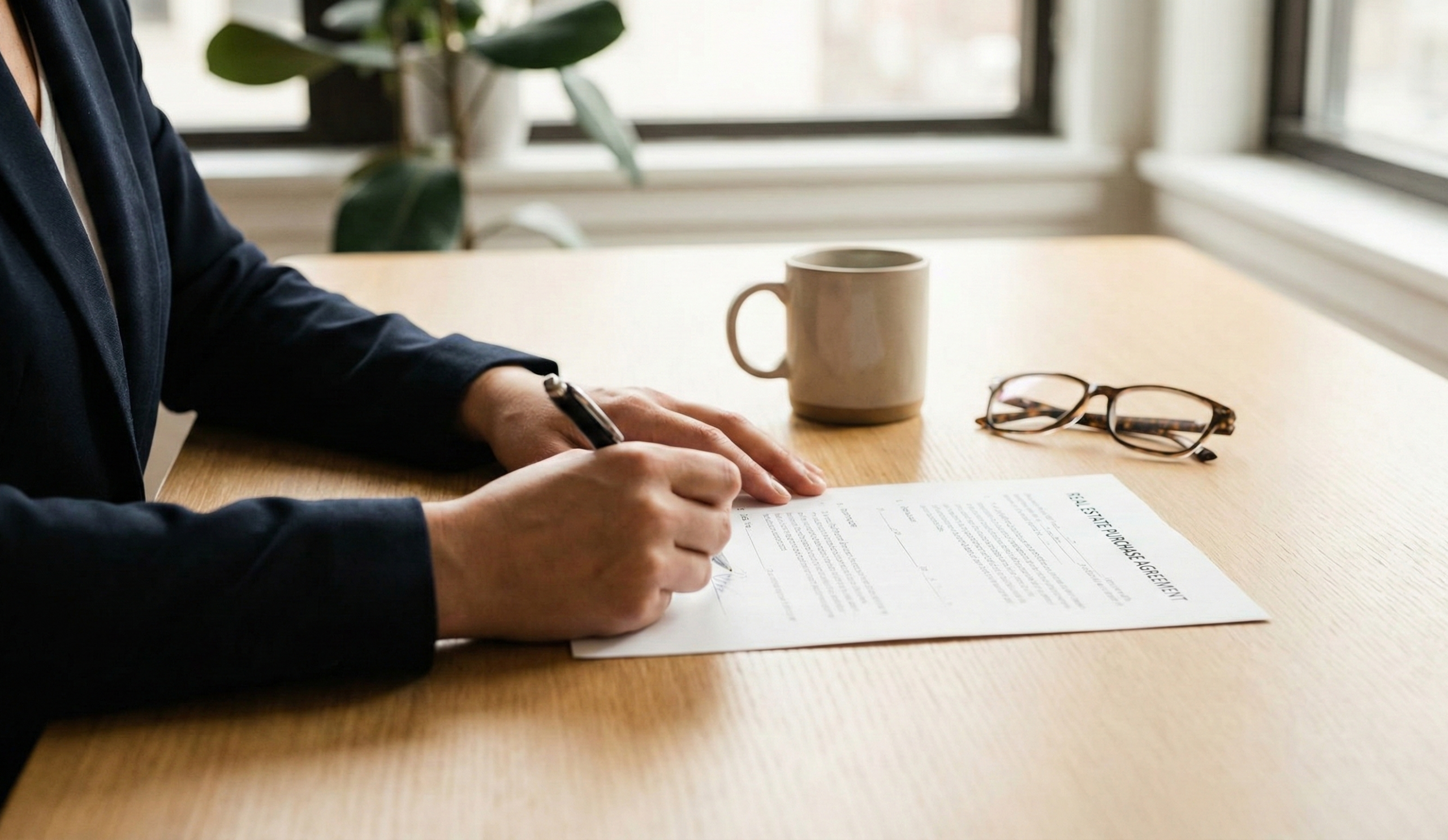 first time homebuyer signing purchase documents after offer acceptance